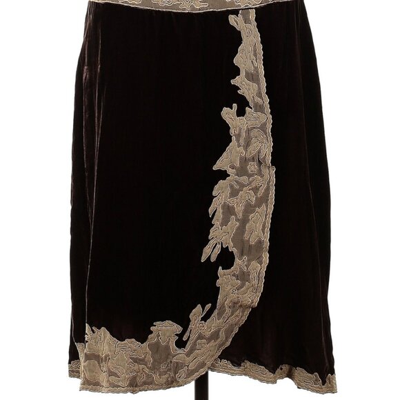 🧡 Odille (Anthropologie) Brown Silk-Velvet & Lace Wrap Skirt — Luxe Romantic
